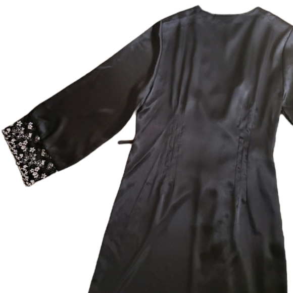 Vintage Valerie Stevens Full Length Glossy Black Kimono Floral Lace Robe - Picture 6 of 10